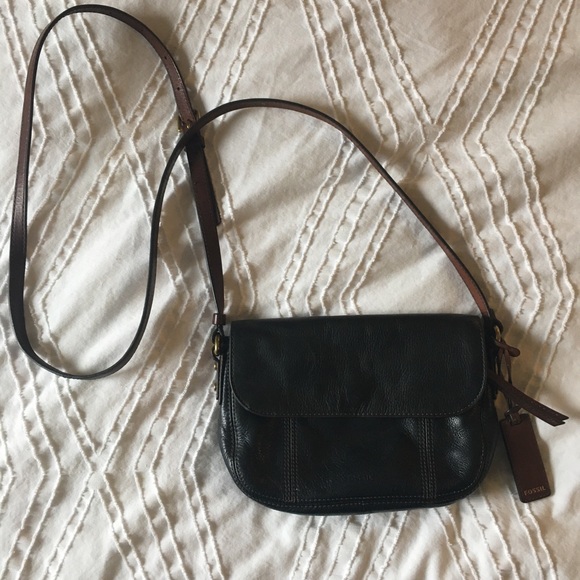 fossil black leather crossbody bag
